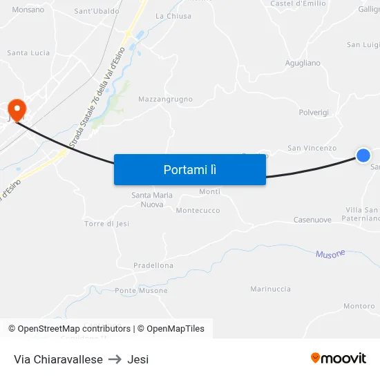 Via Chiaravallese to Jesi map