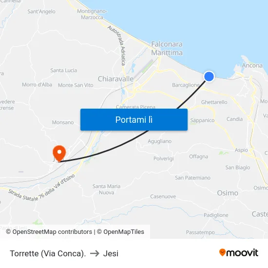 Torrette (Via Conca). to Jesi map