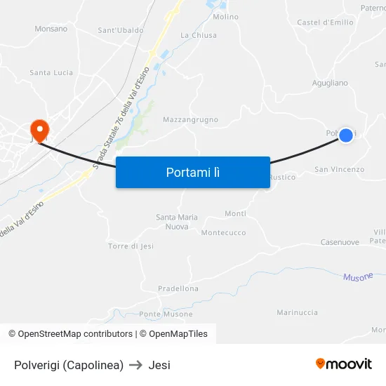 Polverigi (Capolinea) to Jesi map