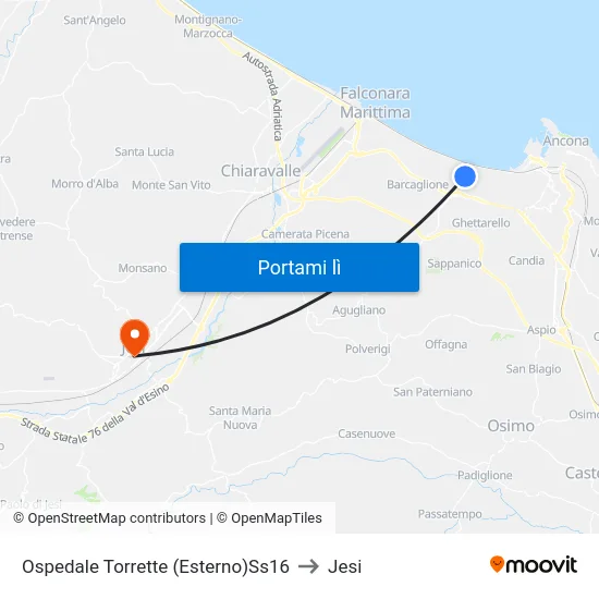 Ospedale Torrette (Esterno)Ss16 to Jesi map