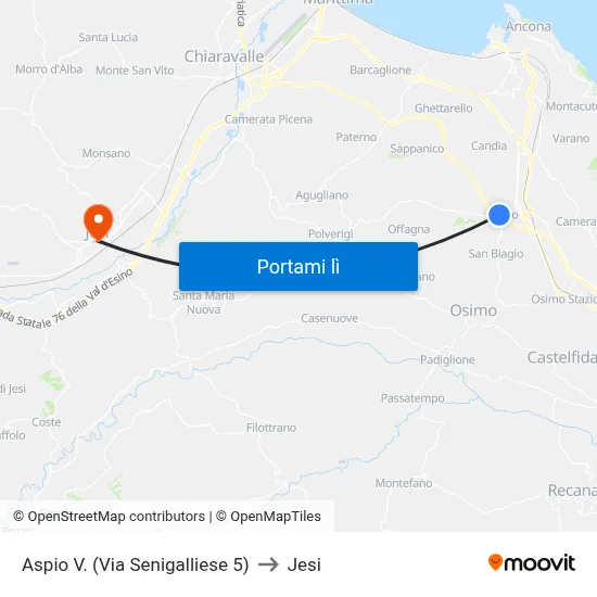 Aspio V. (Via Senigalliese 5) to Jesi map