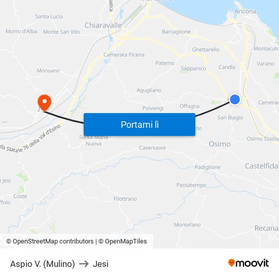 Aspio V. (Mulino) to Jesi map