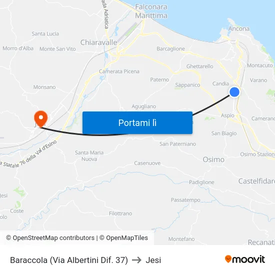 Baraccola (Via Albertini Dif. 37) to Jesi map