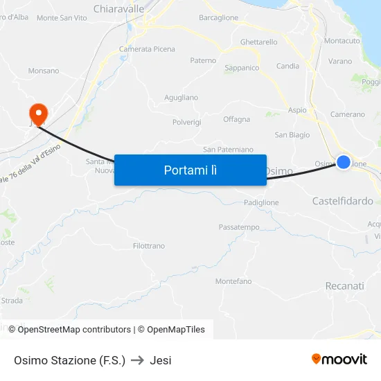 Osimo Stazione (F.S.) to Jesi map