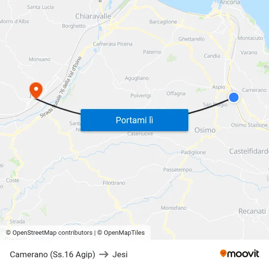 Camerano (Ss.16  Agip) to Jesi map