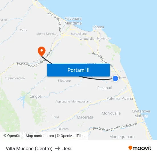 Villa Musone (Centro) to Jesi map