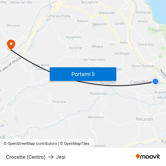 Crocette (Centro) to Jesi map
