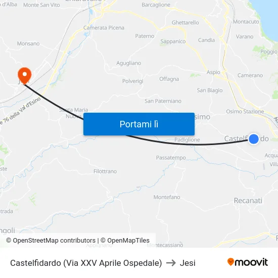 Castelfidardo (Via XXV Aprile Ospedale) to Jesi map