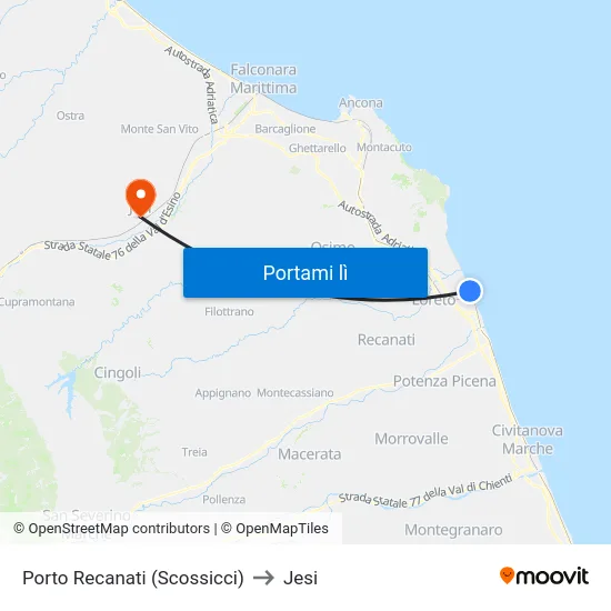 Porto Recanati (Scossicci) to Jesi map