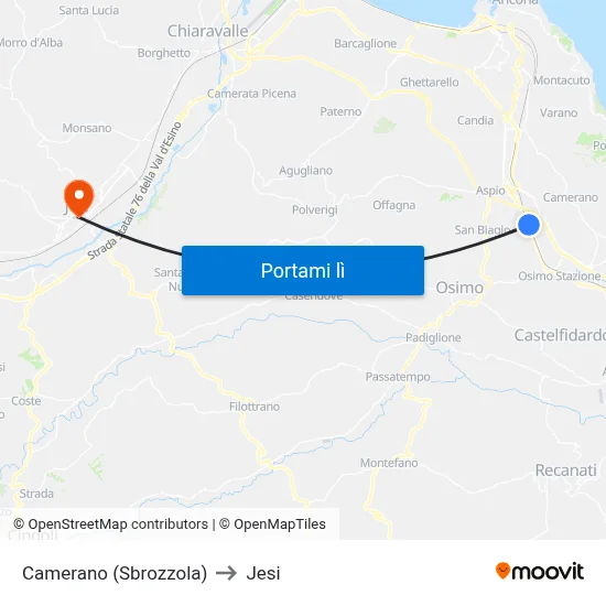 Camerano (Sbrozzola) to Jesi map