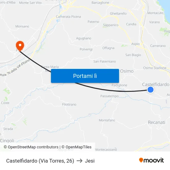 Castelfidardo (Via Torres, 26) to Jesi map