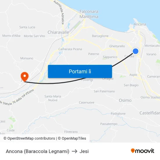 Ancona (Baraccola Legnami) to Jesi map