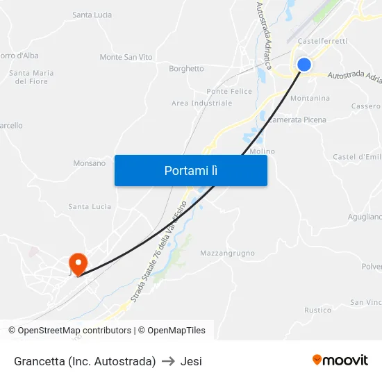 Grancetta (Inc. Autostrada) to Jesi map
