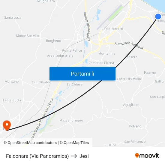 Falconara (Via Panoramica) to Jesi map