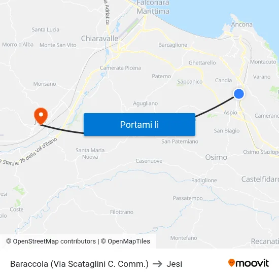 Baraccola (Via Scataglini C. Comm.) to Jesi map
