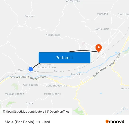 Moie (Bar Paola) to Jesi map