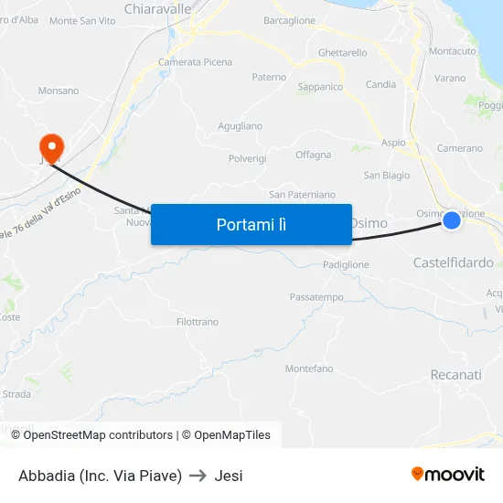 Abbadia (Inc. Via Piave) to Jesi map