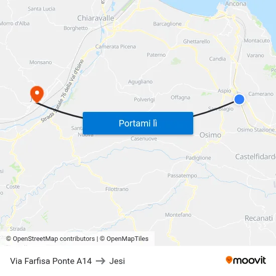 Via Farfisa Ponte A14 to Jesi map