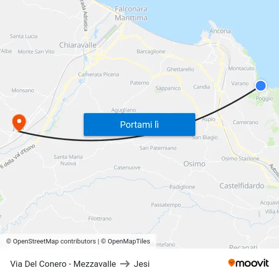 Via Del Conero - Mezzavalle to Jesi map