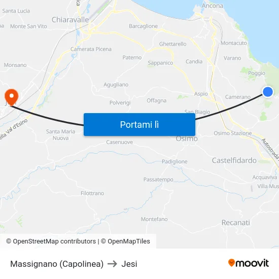 Massignano (Capolinea) to Jesi map