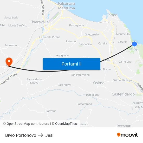Bivio Portonovo to Jesi map
