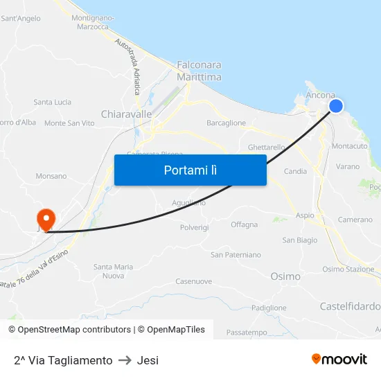 2^ Via Tagliamento to Jesi map