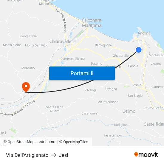 Via Dell'Artigianato to Jesi map