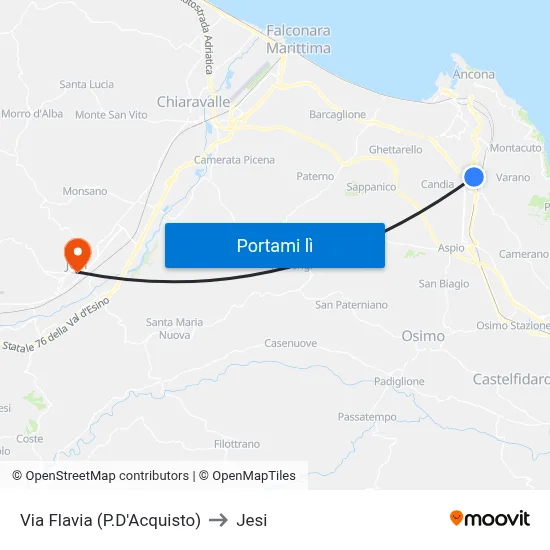 Via Flavia (P.D'Acquisto) to Jesi map