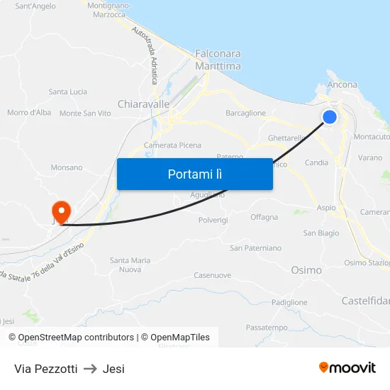 Via Pezzotti to Jesi map