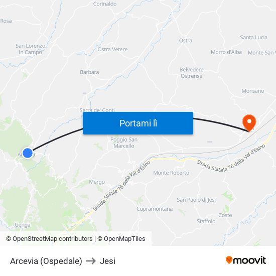Arcevia  (Ospedale) to Jesi map