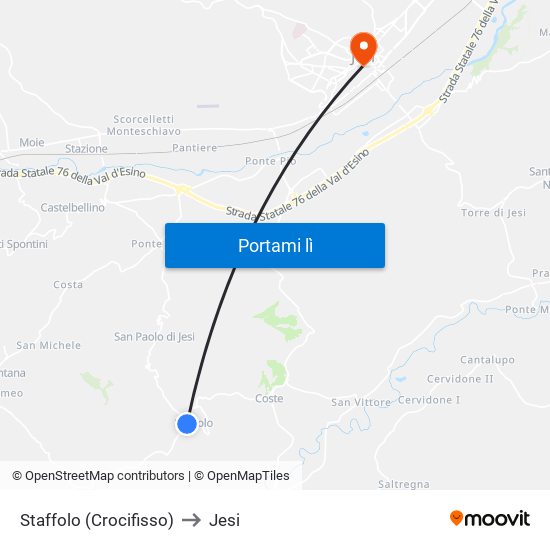 Staffolo (Crocifisso) to Jesi map