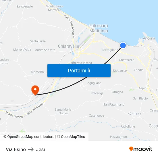 Via Esino to Jesi map