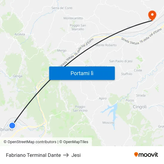 Fabriano  Terminal Dante to Jesi map