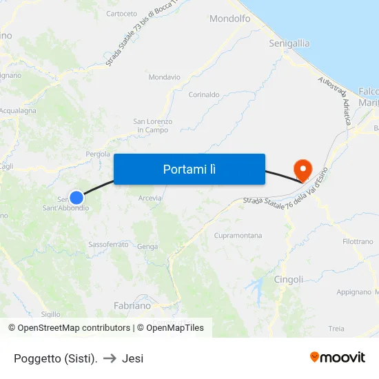 Poggetto (Sisti). to Jesi map