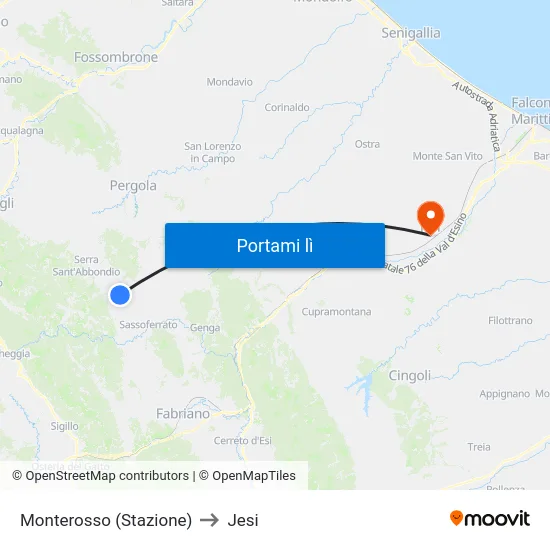 Monterosso (Stazione) to Jesi map