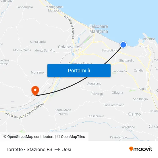 Torrette - Stazione FS to Jesi map
