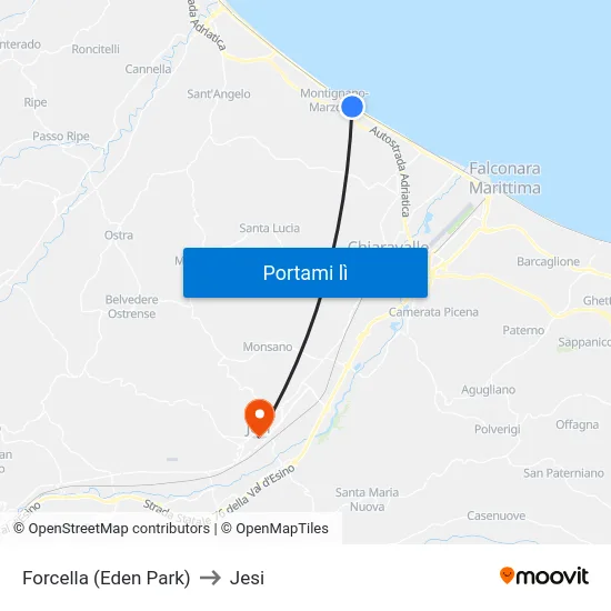 Forcella (Eden Park) to Jesi map