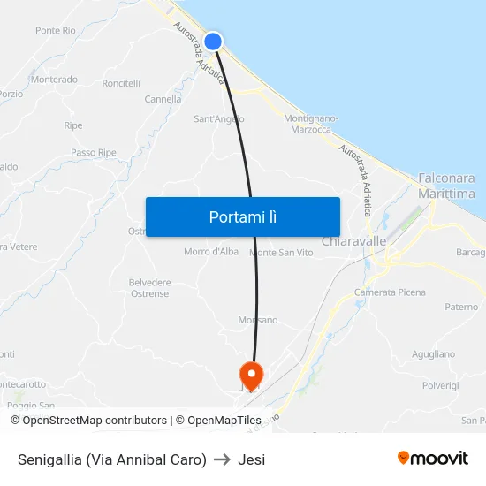 Senigallia (Via Annibal Caro) to Jesi map