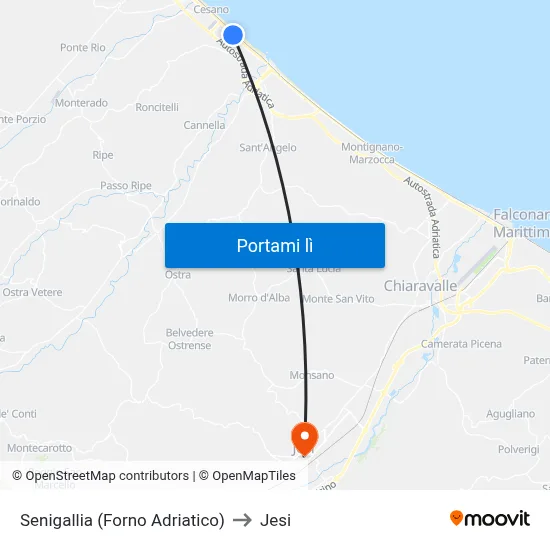 Senigallia (Forno Adriatico) to Jesi map