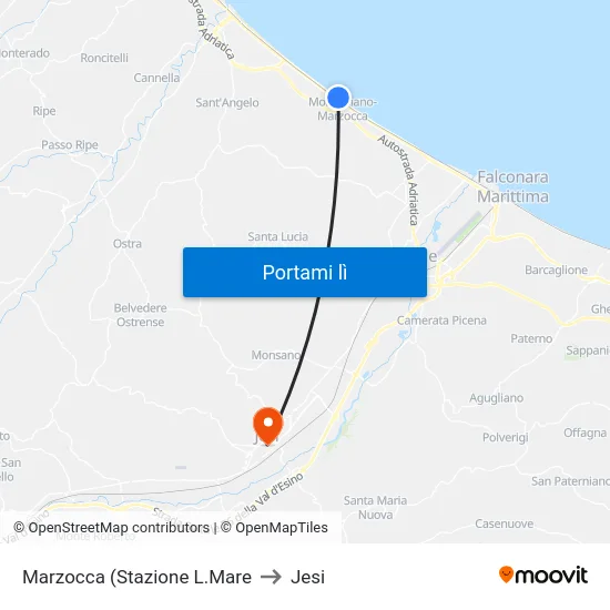 Marzocca (Stazione L.Mare to Jesi map