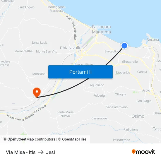 Via Misa - Itis to Jesi map