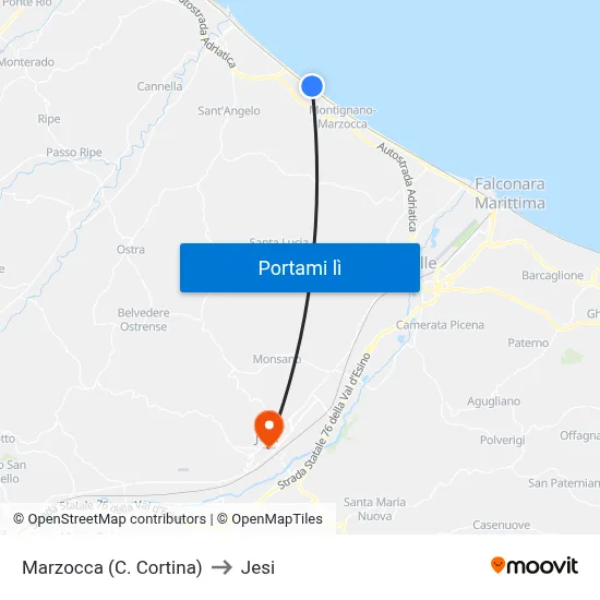 Marzocca (C. Cortina) to Jesi map