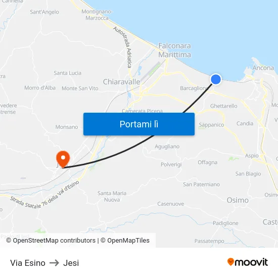 Via Esino to Jesi map