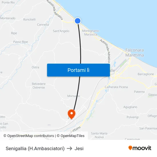 Senigallia (H.Ambasciatori) to Jesi map