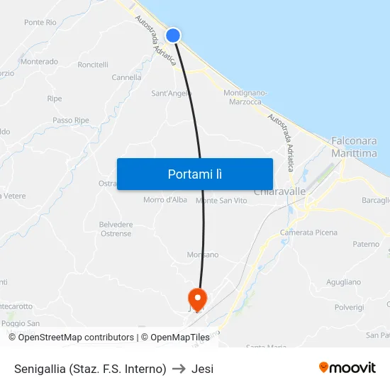 Senigallia (Staz. F.S. Interno) to Jesi map