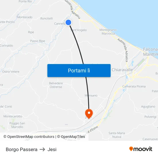 Borgo Passera to Jesi map