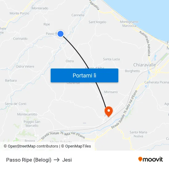 Passo Ripe (Belogi) to Jesi map
