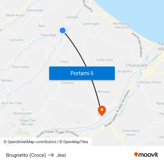 Brugnetto  (Croce) to Jesi map