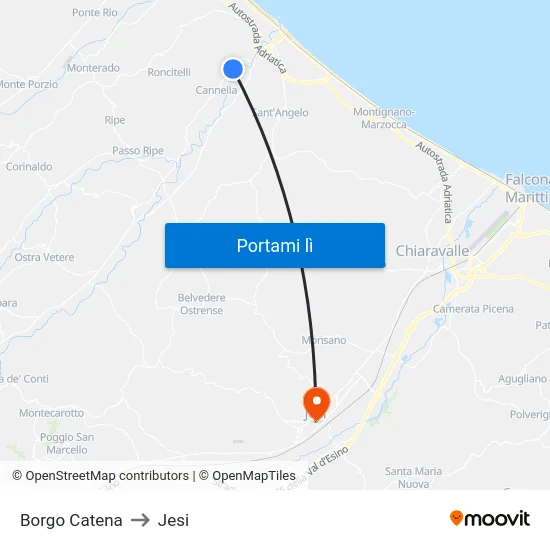 Borgo Catena to Jesi map