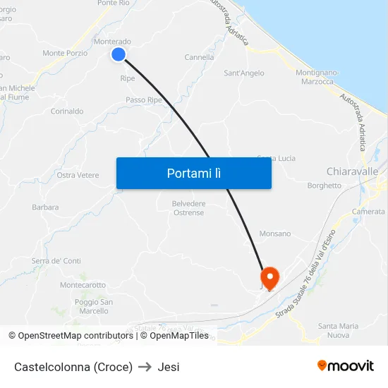 Castelcolonna (Croce) to Jesi map